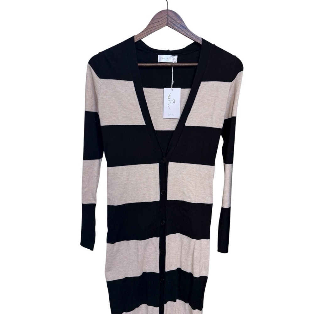 NWT Striped Black and Tan Long Cardigan Dress - Picture 7 of 14